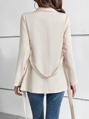 Shawl Collar Lace-Up Long Sleeve Peplum Jacket