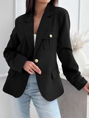 Solid Color Double Breasted Long Sleeves Blazer
