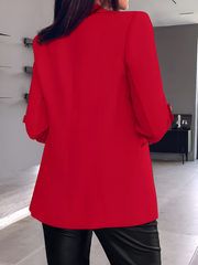 Notched Lapel Solid Color Rolled Sleeves Blazer