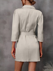 Double Breasted Puff 3/4 Sleeves Belted Blazer Dress