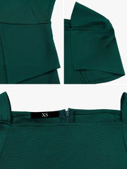 Square Neck Cap Sleeve Belted Work Midi Sheath Dress