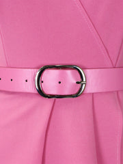 V Neck Short Sleeves Belted Pleated Midi Work Dress