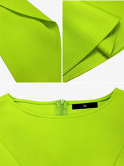 Round Neck Puff 3/4 Sleeves A-Line Midi Dress