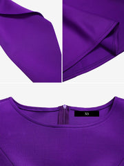 Round Neck Puff 3/4 Sleeves A-Line Midi Dress