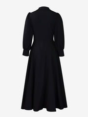 Solid Color Puff Long Sleeves Midi A-Line Shirt Dress