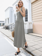 Striped U Neck Sleeveless Casual Maxi Tank Dress
