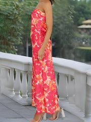 Floral Strapless Backless Maxi Cocktail Dress