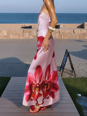 Backless Strapless Floral Print Maxi Dress