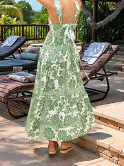 Floral Sleeveless Backless Smocked Tiered Pocket Dress