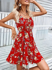 Floral Spaghetti Strap Lace-Up Mini A-Line Dress