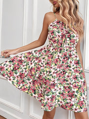 Floral Spaghetti Strap Lace-Up Mini A-Line Dress