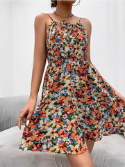 Floral Spaghetti Strap Lace-Up Mini A-Line Dress