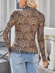 Mock Neck Long Sleeve Floral Mesh Casual Blouse