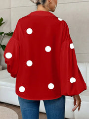 Collar V Neck Polka Dot Puff Long Sleeves Casual Blouse