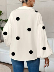 Collar V Neck Polka Dot Puff Long Sleeves Casual Blouse
