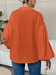 Collar V Neck Puff Long Sleeves Solid Color Blouse