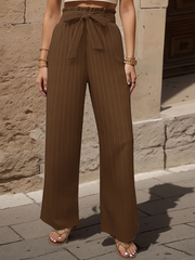 Ruffle Bow Tie Straight Legs Textured Paper Bag Pants