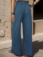 Ruffle Bow Tie Straight Legs Textured Paper Bag Pants