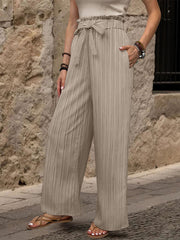 Ruffle Bow Tie Straight Legs Textured Paper Bag Pants