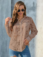 Solid Color Textured Collar Button Down Shirt