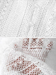 Solid Color Long Sleeves Knitted Sheer Crochet Blouse