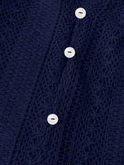 Solid Color Long Sleeves Knitted Sheer Crochet Blouse