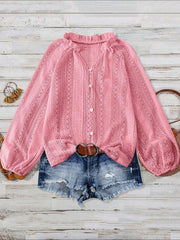 Solid Color Long Sleeves Knitted Sheer Crochet Blouse