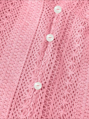 Solid Color Long Sleeves Knitted Sheer Crochet Blouse
