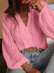 Solid Color Long Sleeves Knitted Sheer Crochet Blouse
