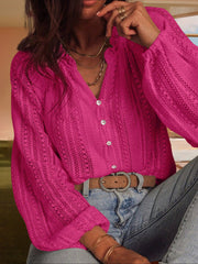 Solid Color Long Sleeves Knitted Sheer Crochet Blouse