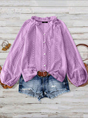 Solid Color Long Sleeves Knitted Sheer Crochet Blouse