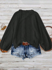 Solid Color Long Sleeves Knitted Sheer Crochet Blouse
