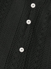 Solid Color Long Sleeves Knitted Sheer Crochet Blouse