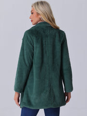 Lapel Collar Faux Fur Fuzzy Winter Warm Pockets Coat