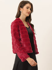 Winter Warm Cropped Collarless Faux Fur Fluffy Jacket