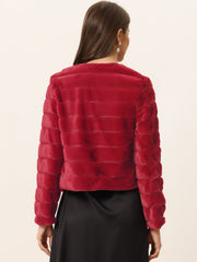 Winter Warm Cropped Collarless Faux Fur Fluffy Jacket
