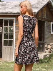 Floral Sleeveless Boat Neck A-Line Summer Mini Sundress