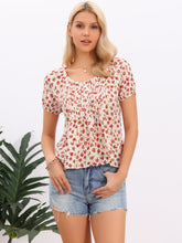 Floral Pleated Crew Neck Lightweight Short Sleeve Blouse