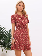 Floral Notch Neck Smocked Waist Above the Knee Tiered Dress