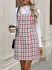 Tweed Plaid Sleeveless Mini Suspender Dress