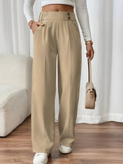 Elastic Waist Button Decor Straight Legs Pants