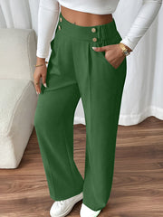 Elastic Waist Button Decor Straight Legs Pants
