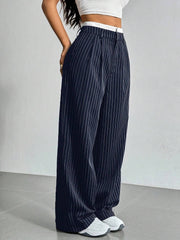 Casual High Waist Striped Wide Legs Trousers Pants