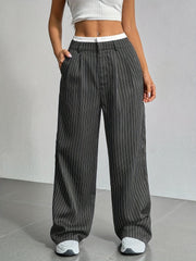 Casual High Waist Striped Wide Legs Trousers Pants