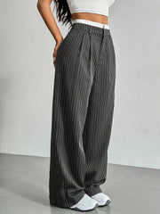 Casual High Waist Striped Wide Legs Trousers Pants