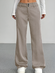 Striped Mid Rise Straight Leg Trousers Pants