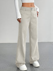 Striped Mid Rise Straight Leg Trousers Pants