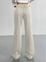 Striped Mid Rise Straight Leg Trousers Pants