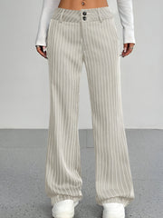 Striped Mid Rise Straight Leg Trousers Pants
