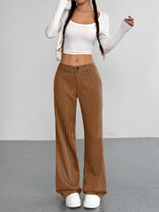 Striped Mid Rise Straight Leg Trousers Pants